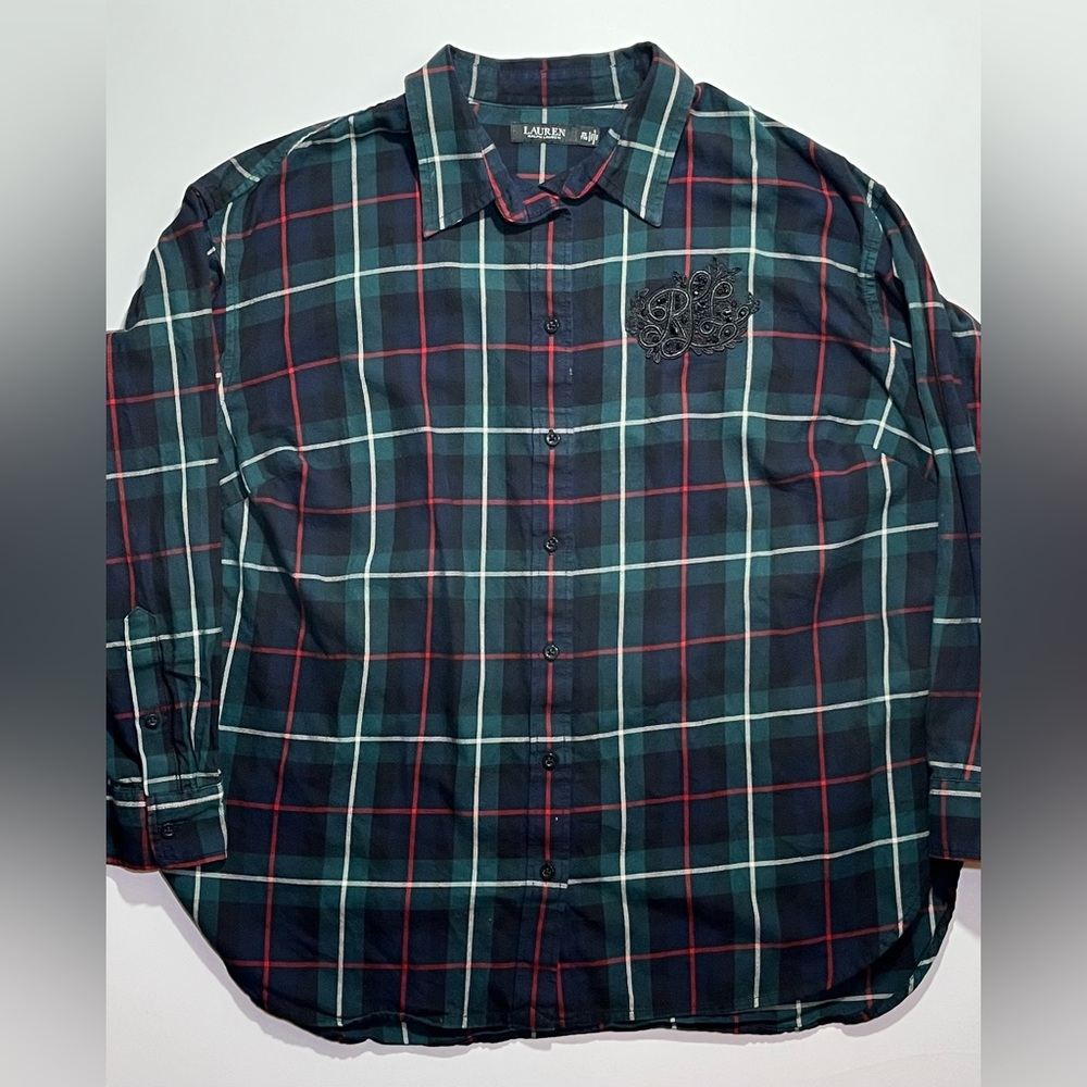 Women’s Lauren Ralph Lauren Plaid Button Shirt, Rhinestone Embellished, 2X